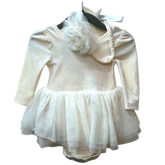 Baby Gap Ivory Velvet Long Sleeve Bodysuit Tutu Dress & Headband 3-6 Months NEW - Picture 9 of 10